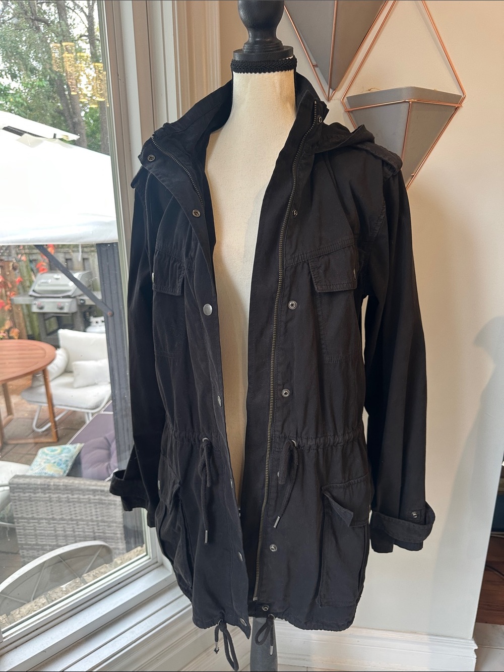 TALULA ARITZIA Black Hooded Anorak Jacket Women's Utility Field Coat Size Medium